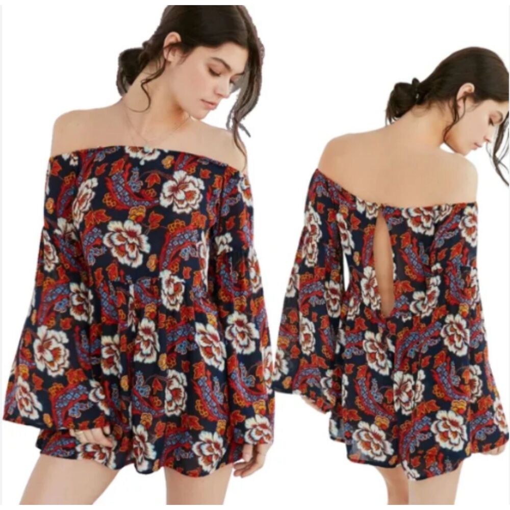 Urban Outfitters Out From Under Floral Open Back Bell Sleeve Boho Romper Medium